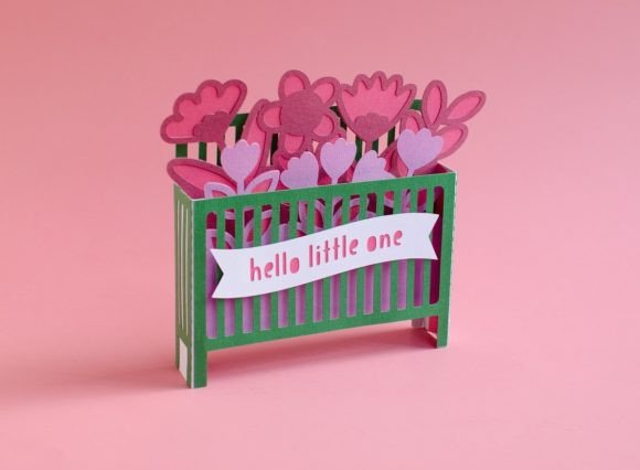 Evaluating the Baby Crib with Flowers Pop Up Box Card Design
